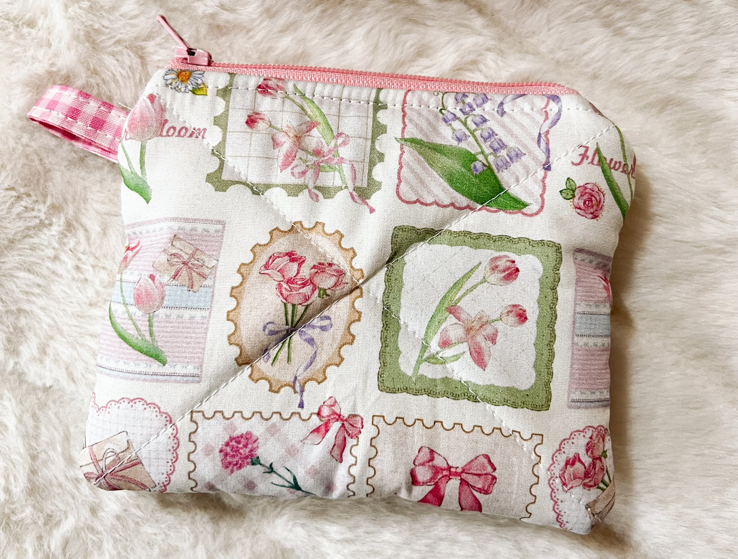 Small Quilted Zipper Pouch - Love Letters