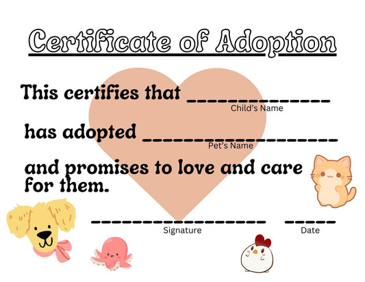 Certificate of Adoption - Digital Download