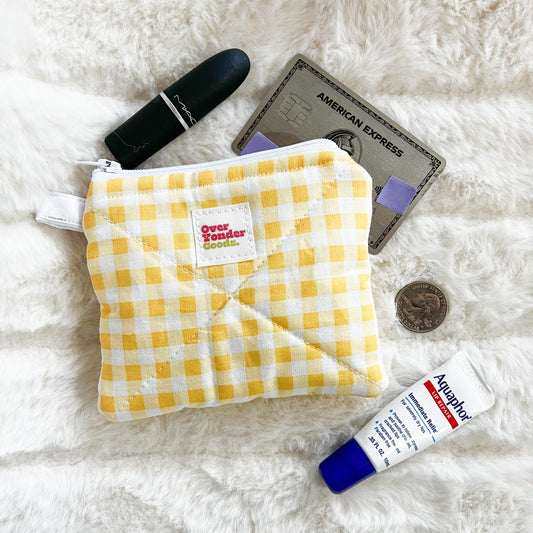 Small Quilted Zipper Pouch - Sunshine Gingham