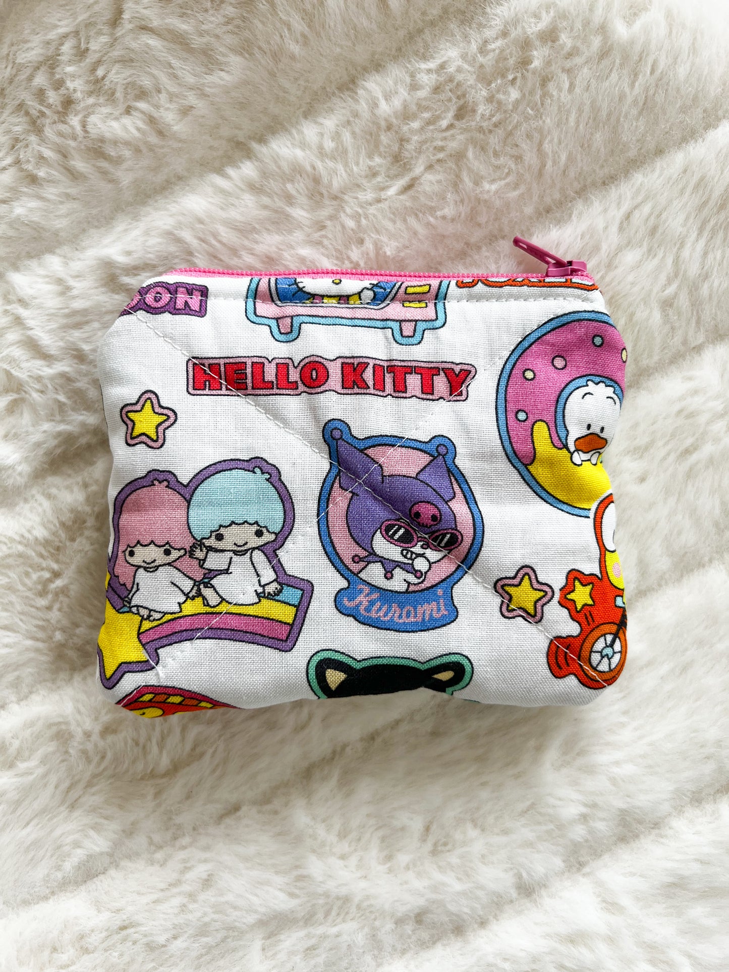 Small Quilted Zipper Pouch - Kawaii Friends - no loop