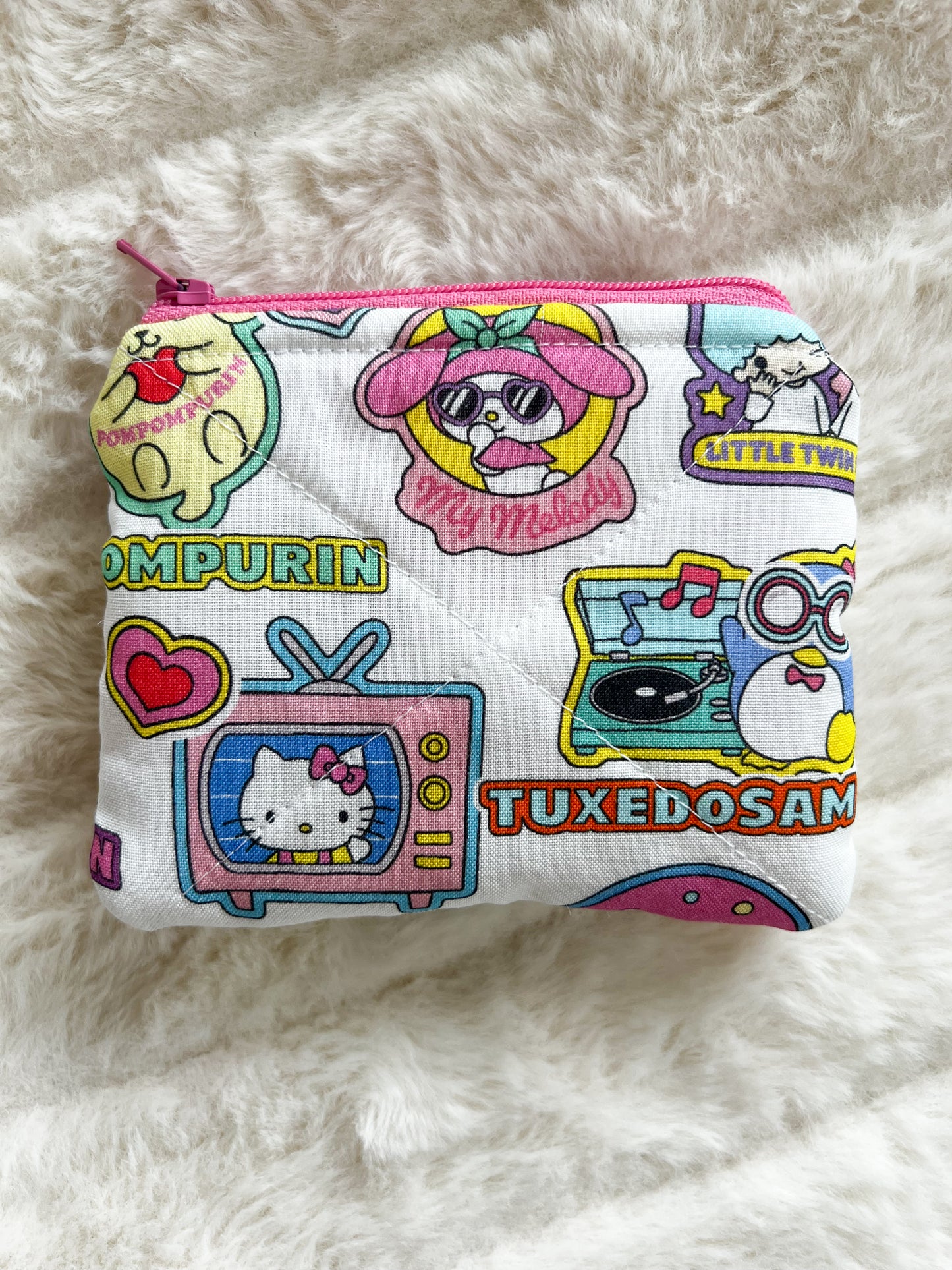 Small Quilted Zipper Pouch - Kawaii Friends - no loop