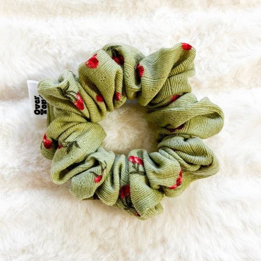 Knit Green Cherry Scrunchie