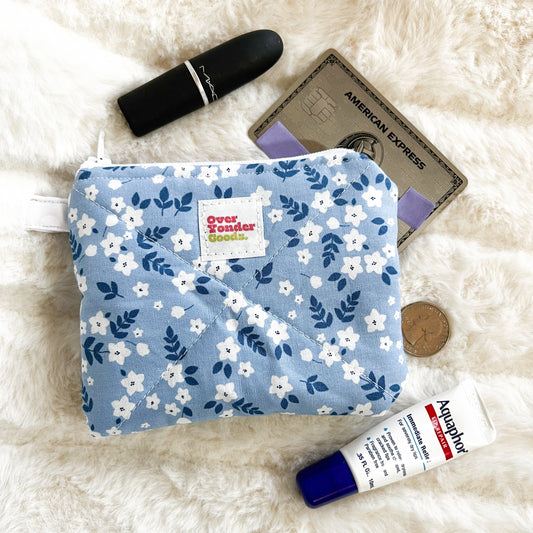 Small Quilted Zipper Pouch - Blue Floral